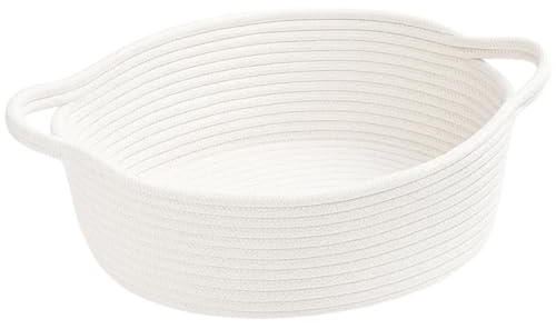 Woven Basket, White Rope Basket for Storage, Gift Basket with Sturdy Handles, Woven Storage Basket for Home Decor, 30 x 20 x 12 cm