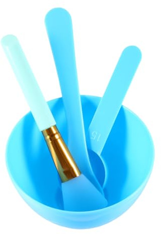 Abaodam Set de 4 Piezas para Mascarillas Faciales Cuenco Duro, Pincel y Varilla de Silicona Azul Claro, Herramientas para Hacer Mascarillas Caseras, Kit DIY para Cuidado Facial y Spa