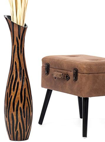 Leewadee Grand Vase A Poser Au Sol pour Branches Décoratives De Pampa, Vase en Bois De Manguier, 65 cm, Marron