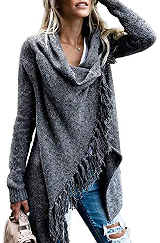 CEASIKERY Suéter con dobladillo con borlas para mujer cárdigan largo jersey poncho abrigo