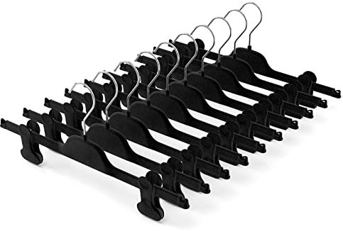 Mainetti Grucce in Velluto Antiscivolo, con Pinze Gommate, per Gonne, Jeans, Pantaloni Uomo Donna, Appendini Salvaspazio, Leggeri, Made in Italy, Set 10 Pezzi (Nero, 36 cm)