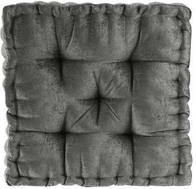Intelligent Design Azza Floor Pillow, Large Cushions Sitting for Adults, Floor Pillow for Meditation or Yoga, Lustrous Chenille Tufted with Scalloped Edges for Bench/Chair Cushion, 20x20x5 Charcoal