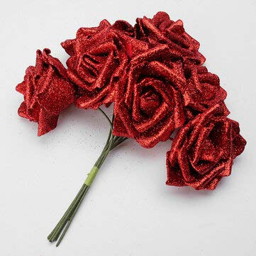 Young21 7Pcs Bouquet Artificiale Schiuma Glitter Fiori Artificiali Decorazioni per Matrimoni Matrimonio Fai da Te Rosa - Rosso