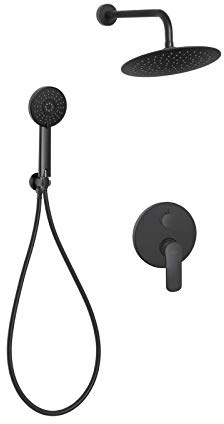 VBChome Unterputz Duschsystem 2-Funktionen Schwarz Regendusche rund Kopfbrause Handbrause Einhebelmischer Dusch-SET Duscharmatur (013)