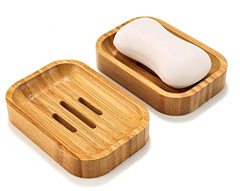 GUANJUNE 2 Pezzi Portasapone in Legno Naturale di Bambù per la Conservazione degli Accessori delle Spugne della Cucina del Bagno