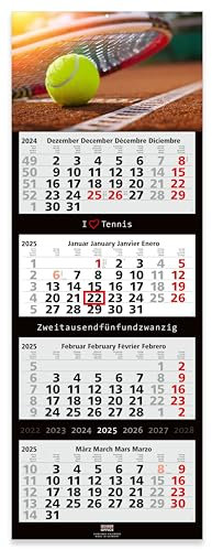 4-Monatskalender 2025 TENNIS - Wandkalender 33 x 90 cm Großformat - Bürokalender mit tollem Bildmotiv - Geschenk für Tennis-Fans - Made in Germany by Geiger-Office