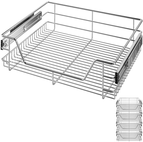 CASARIA® 4x Pull Out Telescopic Kitchen Drawers Basket, For 60cm Units | Fits 56cm Wide Internal Cabinets, Chrome Wire Shelf Organiser Storage Solution, Kitchen Units & Drawers, Heavy-Duty 20KG