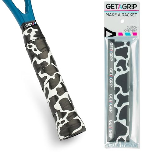 Get A Grip - Custom Tennis Racket Grip Tape - Anti-Slip/Quick-Drying Tennis Overgrips - Precut Badminton Racket Grip with Finishing Tape (Cow-A-Bunga, 1 Grip)