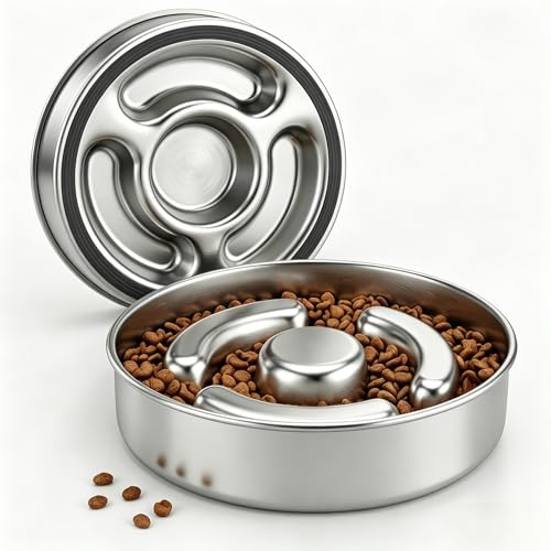 AIPERRO Cuenco de alimentación Lenta para Perros de Acero Inoxidable, 2 Tazas de Metal Antideslizante, Cuenco de Agua para Perros pequeños y medianos, Divertido Cuenco para Mascotas para comedores