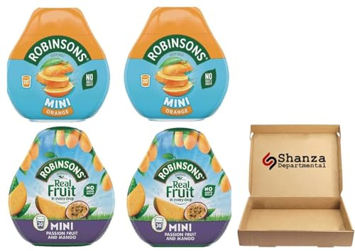 Robinsons Squash’d Mini – 2 Flavour Pack – 2 x Orange and 2x Mango & Passion – No Added Sugar – Real Fruit in Every Drop