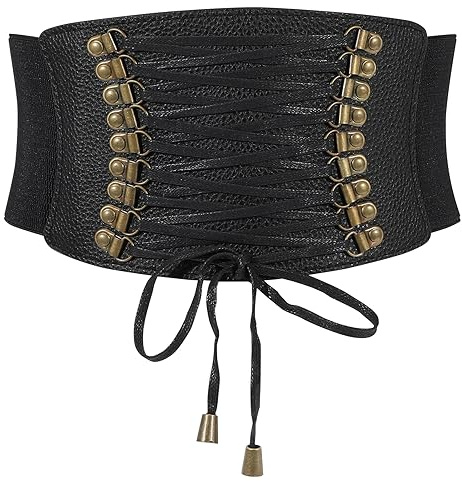 WERFORU Cinturón elástico de cintura ancha para mujer, cinturón de corsé elástico vintage para vestido, A-negro., Länge 83cm( für Taille Größe 81-88cm)