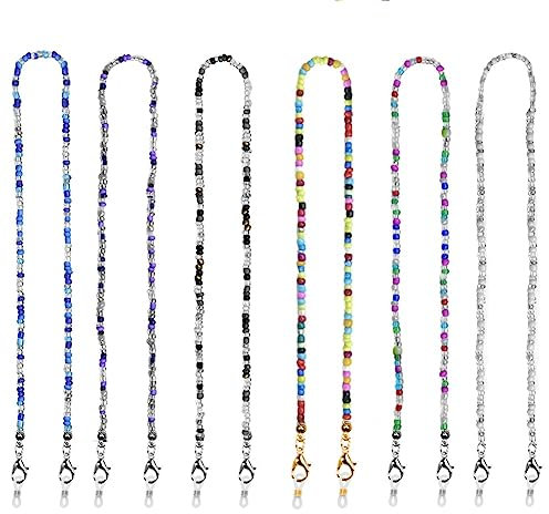 Kleemeiero 6 STK Brillenkette Modern Sonnenbrille Kette Perlenkette Brille Kette 78cm Lang Brillengestell Lesebrillen Kette Brille Chain Bunte Maskenkette für Damen Jungen Mädchen (6 Farben)