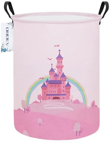 Round Foldable Pink Fairy Castle Laundry Hamper for Teens and Young Adults
