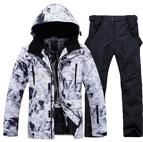 ALSOGO Herren Skianzug Ski Jacke und Hose Set Wasserdichter Schneeanzug Snowboard Jacke Hose Skikleidung Für Männer Black S