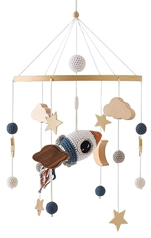 TROY'S INC Baby Mobile Windspiel, Holz Kinderzimmer Hängende Glocke für Mädchen und Jungen, Rassel Spielzeug (Rakete)