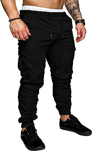 NANAMEEI Pantalons Cargo Sport Jogging Slim Fit Militaire Homme Casual Pantalon Montagne Multi Poches Grande Taille Noir XL