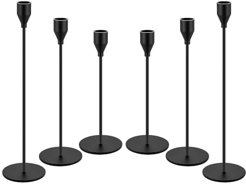 Jinavoty Ljusstakar, Silver/Svarta Ljushållare för Kronljus, Dekorativ Kronljushållare Bröllop, Middag, Fest, Jubileum (Svart, 6 st)