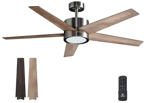 Vagizm Ventilateur Plafond avec Lumiere pour Chambre:132CM Ventilateur Plafond Silencieux - 6 Vitesses Télécommande et LED Dimmable - Convient pour l'hiver et l'été - Noyer 3 pagaies - 220 à 240 VV
