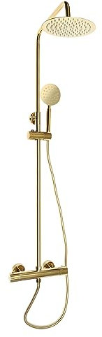 Duscharmatur komplett set, duschset duschpanel termostat regndusch guld, handdusch med handdusch badrum rostfritt stål 70–110 cm väggmontering