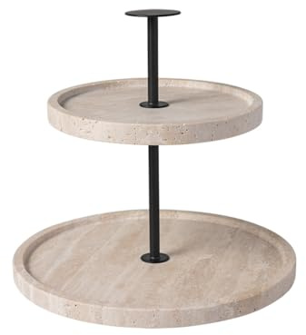 Villeroy & Boch - Manufacture Travertine etagere, beige, handtillverkad, elegant design i sandfärgad natursten, uppläggning av buffé, bordsdekoration sten, dekoration, travertin