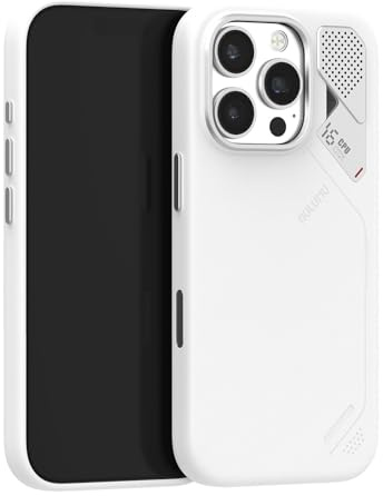 Aulumu A16 Vegan Leather Cooling for iPhone 16 Pro Case, Camera Control, with Cooling Fins, Luxury Comfort, Compatible with MagSafe, Completely Enclosed, Touch White