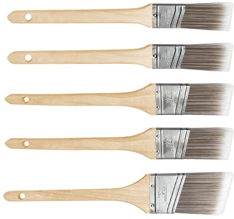Wood Stain Brush Pack, Set of 5 Angled Sash Brush, Gloss Flat Brush Wall Touch Up Furniture Varnish Soft Bristle Wood Stain Decorating Paintbrushes for Walls and Ceilings Natural Colo