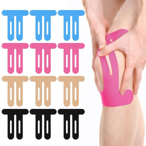 12 Pezzi PreCut Nastro Kinesiologico,Tape Kinesiologico Muscolare,Knee Tape Kinesiologico precut kinesio tape,per Il Ginocchio, Articolazioni, Supporto Muscolare