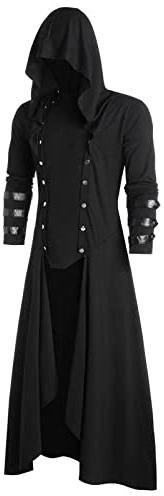Cexiakong Veste Steampunk pour homme avec capuche, style gothique, queue-de-pie, cape punk, confortable, douce, tricot, médiévale, vintage, longue, pour homme, costume d'hiver, vêtement de cosplay, O