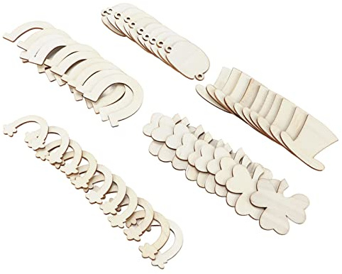 SUPYINI 50Pcs Wood Crafts Wooden Ornaments 5 Styles Decorative Wood Chips for DIY Decorations with Smooth Polished Surface