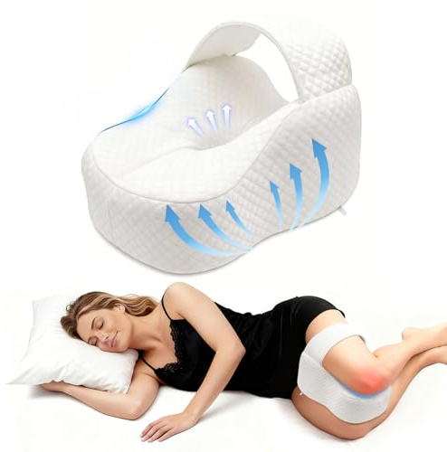YTACREA Almohada Rodillas para Dormir de Lado, Espuma con Memoria, Almohada Piernas Dormir con Correa Ajustable, Cojin Rodillas para Piernas, Rodillas, Espalda y Embarazo, ExtraíBle y Lavable, Blanco