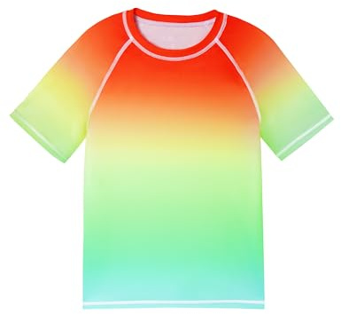 WISMBOX Boys Short Sleeve Rash Vest, Quick Dry UPF 50+ UV Protection, Kids Youth Swimming Top Water Shirts for Pool Surfing