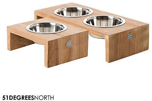 Einzelnapf hoch,Futterstation, hoher Einzelnapf Recycelt Teak Holz High Single von 51 Degrees North, Hundebar, Hundenapf, Einzelnapf L 1x600ml, geeignet für mittelgroße und große Hunde