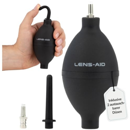 LENS-AID Stor kraftfull bälg med två munstycken för rengöring av linsen, kameran, sensorn, DSLR, tangentbord, optik, extra stark, mycket luftblåsare tryck (individuell)