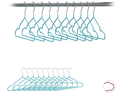 Relaxdays 40 x Kinderkleiderbügel, platzsparende Drahtbügel Jungen, Babybügel mit Kerben, PVC-beschichtet, Bügel 30 cm, türkis