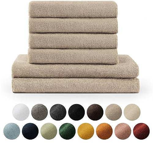 Blumtal Premium Frottier Handtücher Set 4 teilig 100% Baumwolle - Oeko-TEX zertifiziertes Badetuch 2X (70x140 cm) + Towel 4X (50x100 cm) - saugstarkes Frottiertücher Set - Handtücher Beige/Taupe