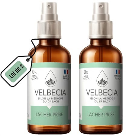 Velbecia® - Fleurs du Dr Bach Lâcher prise 50 ml +1 OFFERT - SANS ALCOOL - pression travail, surmenage, séparation, deuil, relation toxique, burn-out - Spray Utilisation facile