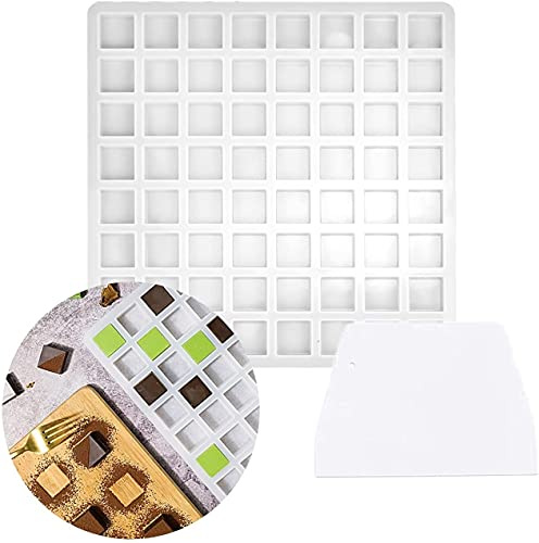 HSF Multifunctional Silicone Molds 64-Cavity Square Caramel Chocolate Mold, Whiskey Ice Cube Tray, Candy Mold Pralines Jelly Mold Gummy Mould Cookie Cutters