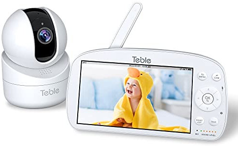Monitor de bebé de 5.5 Pulgadas, 720p, Monitor de bebé con Video HD, batería de 5000 mAh, monitoreo de Audio de 26 Horas, visión Nocturna, inclinación panorámica remota, conversación de 2 vías, VOX,