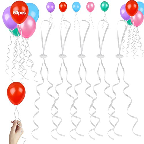 50 Stück Ballonverschlüsse Helium mit Schnur, Ballonverschlüsse mit Polyband, Ballons Schnur für Hochzeitsfeier, Weihnachten, Geburtstagsfeiern, Machen Luftballon Girlande