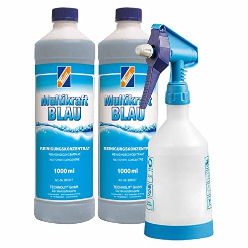 TECHNOLIT Multikraft BLAU Universalreiniger alkalisch 2x 1L + Sprühflasche, Textilreiniger, Haushaltsreiniger, Bodenreiniger, Allzweckreiniger