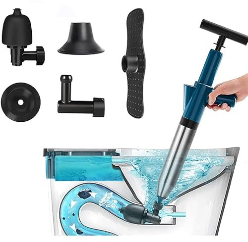 Deboucheur de Toilettes, Déboucheur de Canalisation à Haute Pression avec Baromètre, Débloqueur Ventouse Puissant avec 4 Têtes de Piston et Gonfleur, Pour Toilettes/Lavabo/Drain de Sol (Vert)