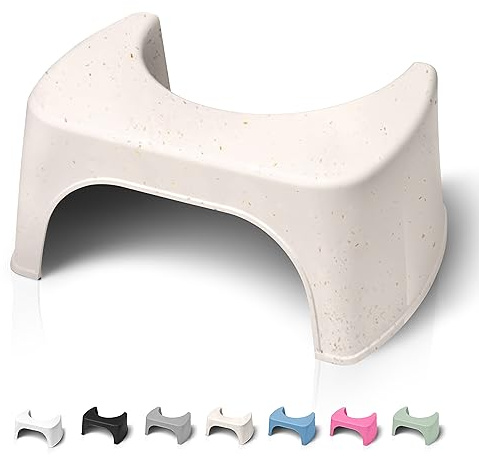 Well Care Sgabello Bagno Fisiologico Beige (con fibre di legno) - Poggiapiedi Adulti per WC - Sgabellino Squatty da Toilette - Panchetto contro la stitichezza - Plastica Riciclata, LOG015