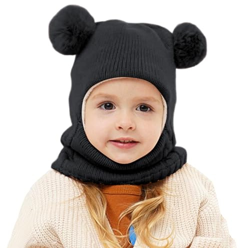 Fadcaer Baby Winter Hat,Winter Hats for Kids Winter Warm Hat Hooded Scarf Set Windproof Beanie Cap,Toddler Winter Hat Pom Pom Hats for Babies 1-3 Boys Girls Christmas Birthday Gifts