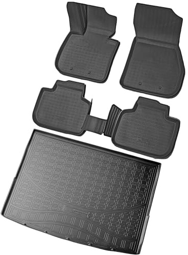 RECAMBO Gummimatten & Kofferraumwanne Set passend für BMW X1 | Typ F48 | ab Bj. 2015- - 100% passgenaue Auto Fußmatten und Kofferraummatte aus hochwertigen rutschfesten TPE - Schwarz
