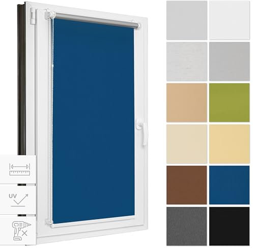 Estika Verdunklungsrollo ohne Bohren, Breite alle 1 cm - 39 cm x 120 cm - Blau - Thermorollo, Rollos für Fenster ohne Bohren, Sonnenschutz Fenster innen