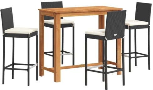 vidaXL Mesa y taburetes de jardín 5 pzas Madera Acacia ratán PE Negro, Mesa y taburetes Altos de jardín, Set de Bar de Exterior, Muebles de Bar de Exterior