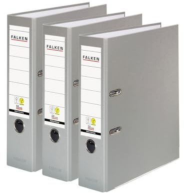 Original Falken 3er Pack PP-Color Ordner. Made in Germany. 8 cm breit DIN A4 grau Vegan Kunststoff-Ordner Ringordner Aktenordner Briefordner Büroordner Plastikordner Schlitzordner