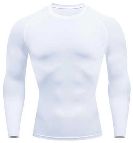 Smatstyle Camiseta Compresion Hombre Base Layer para Correr Transpirable Secado Rápido Camiseta Entrenamiento de Manga Larga para Entrenamiento Fitness (FR/ES, Letras, S, Regular, Regular, Blanco)