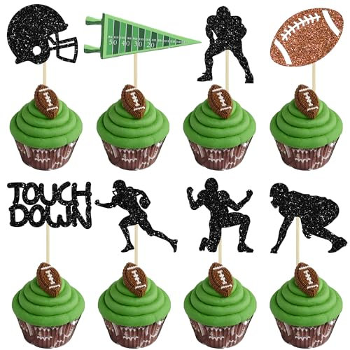 Gyufise 24Pcs Football Cupcake Toppers Rugby Ball Cupcake Toppers Football Players Cupcake Picks for Baby Shower Boys Birthday Sports Party Cake Decorations