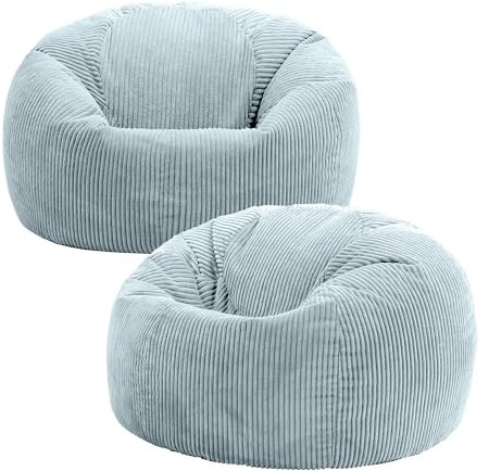 icon Kingston Cord Bean Bag, Set of 2, Icy Blue, Large Adult Bean Bag Chair with Filling Included, Comfy Chair, Living Room Furniture, Bedroom Furniture